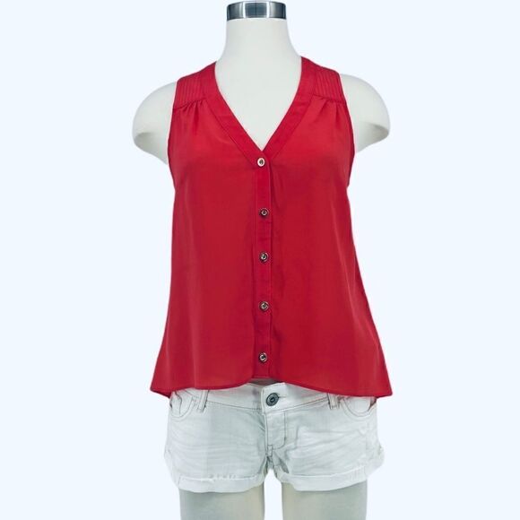 bebe Sleeveless Button Down Blouse - Hibiscus - Picture 1 of 13